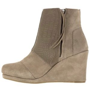 TOMS Desert Wedge bootie taupe suede croc embossed